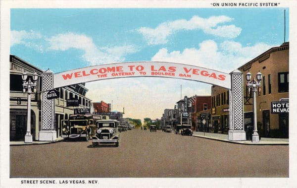 Vintage Postcard of Las Vegas, part of the Water Over the Dam driving Tour on the Nevada Preservation Foundation app