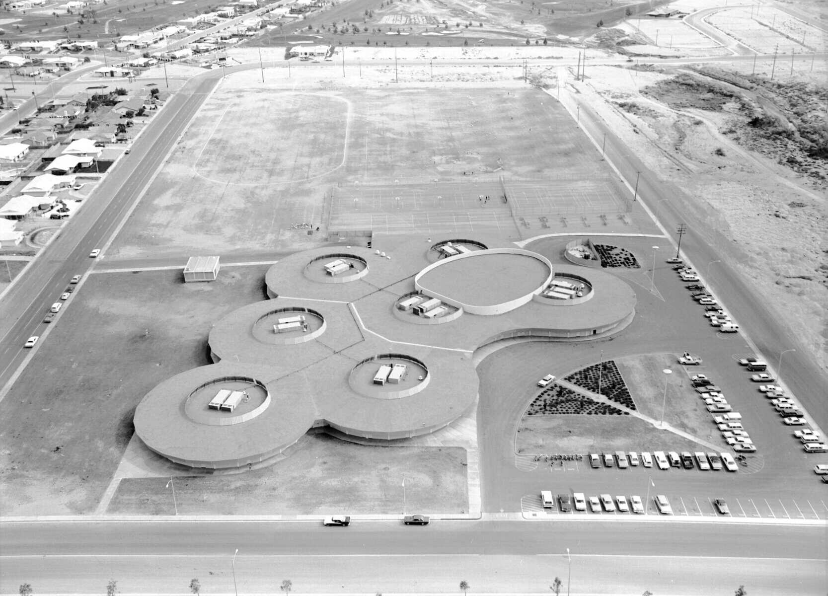 Aerial view of Orr Middle School, one of Zick and Sharp's Circle Schools