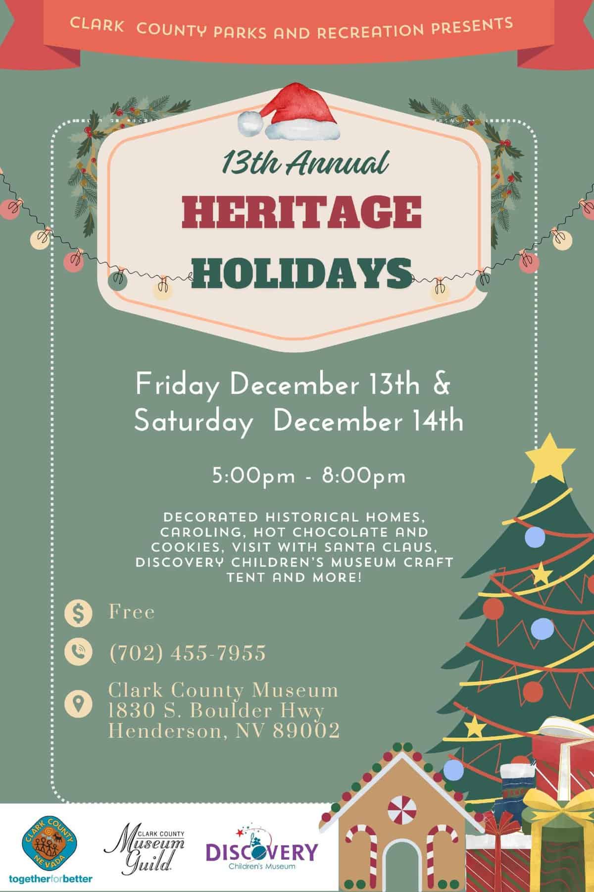 Graphic promoting Clark Clounty Museum's Heritage Holidays event