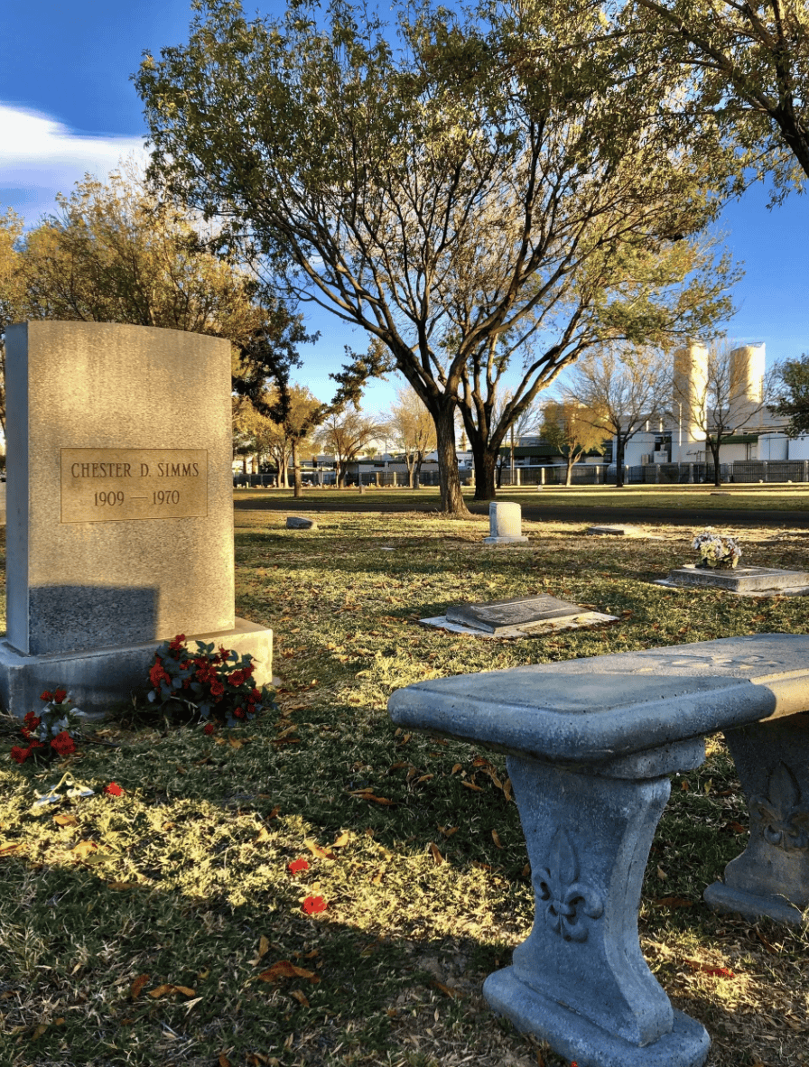 Woodlawn Cemetery Bench and Headstone